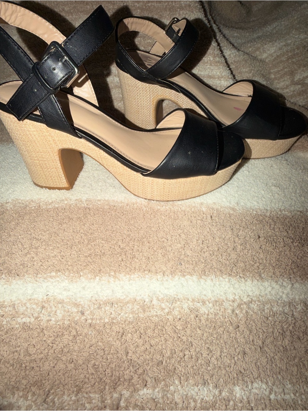 Dolce Vita Black Leather Platform Block Heels with Ankle Strap